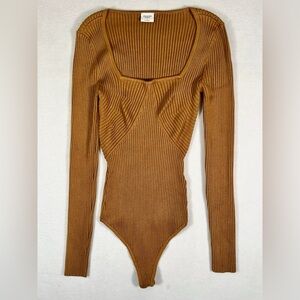 ABERCROMBIE & FITCH Women's Tan Square Neck Long Sleeve Knit Bodysuit Size Small